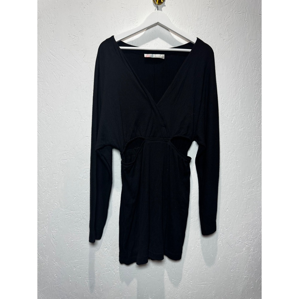 Free People FP Beach Black Cut-Out Mini Dress V-Neck Long Sleeve Medium - Picture 9 of 9